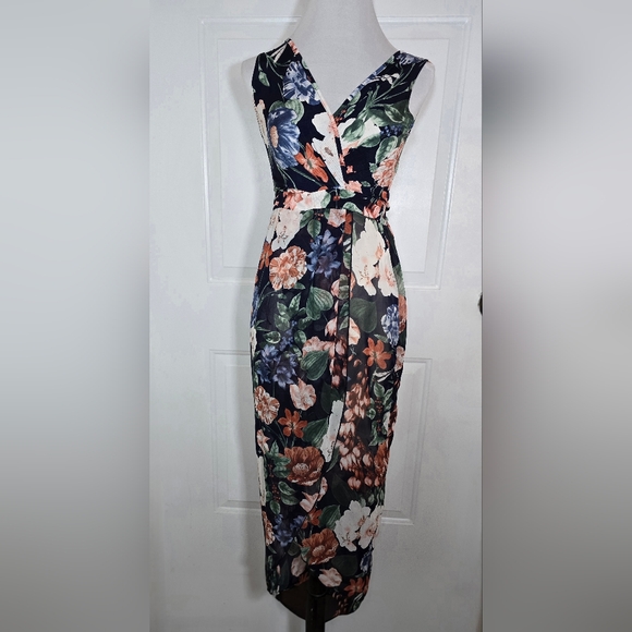 Olive Tree Floral Dress Long Sheer Flowers - Picture 1 of 10